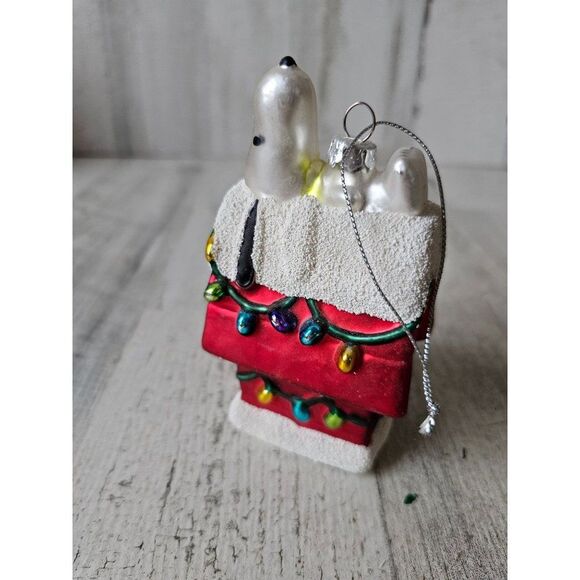 Glass Snoopy dog house ornament Xmas tree light up - Picture 1 of 16